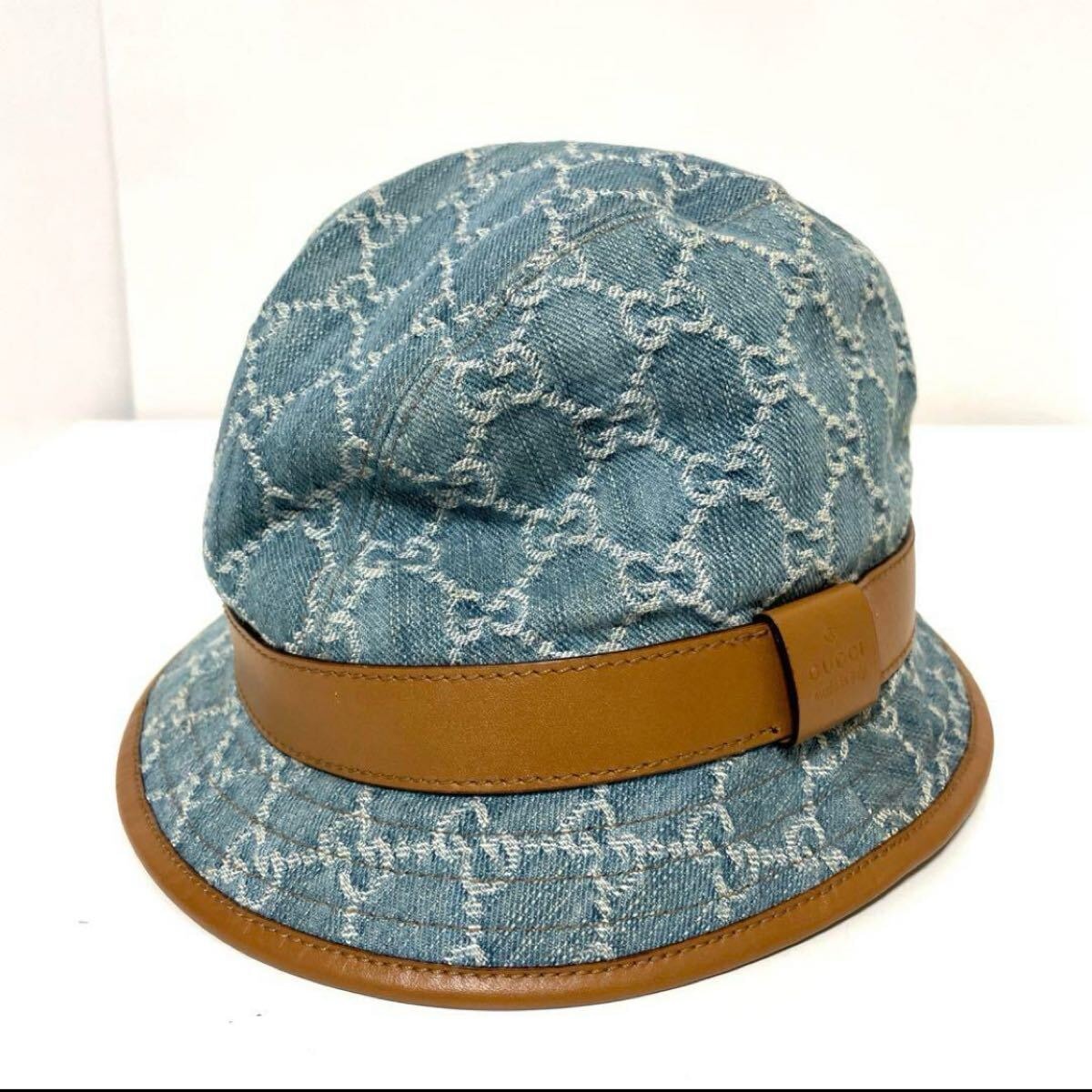 GUCCI グッチ GG デニム コットン ハット M 中古 GUCCI - グッチgucciデニムGG柄バケット ハット帽子ブルー青い