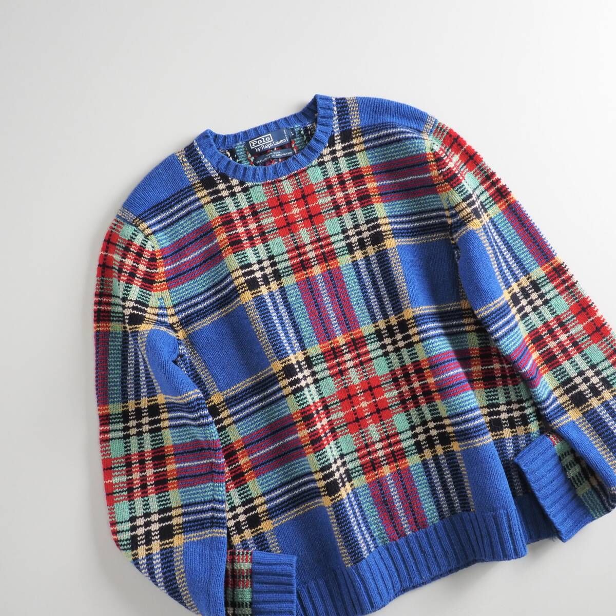 ラルフローレン　Ralph Lauren　ニット　セーター　チェック柄　エルボーパッチ　メンズ　美品