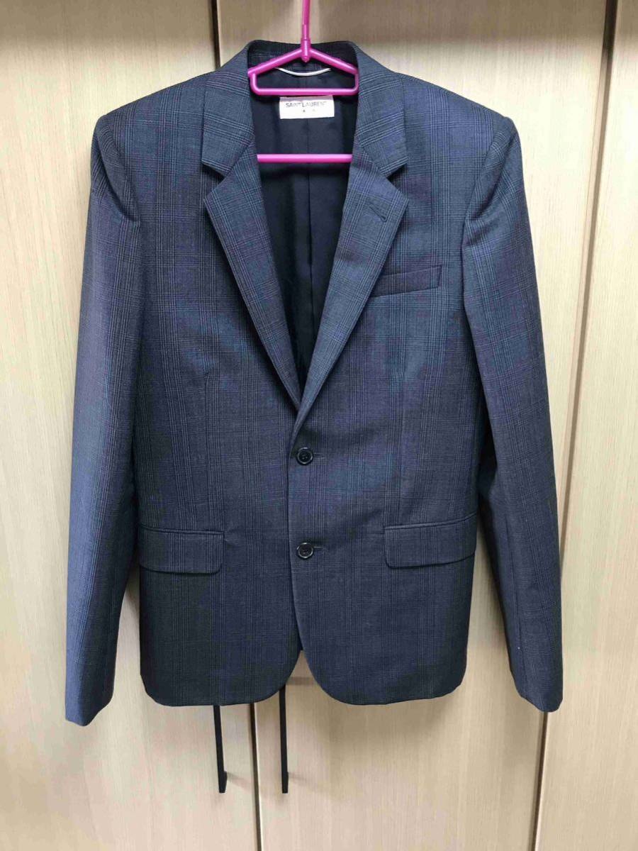 国内正規 15AW SAINT LAURENT PARIS サンローラン パリ Hedi Slimane エディ期 グレンチェック テーラード ジャケット 灰 44 353089 Y512H