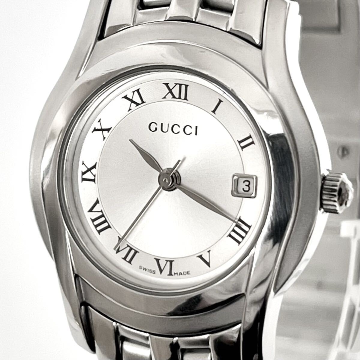 【稼働】磨き済み グッチ GUCCI 5500L レディース 腕時計 美品 電池新品 シルバー文字盤 s2235