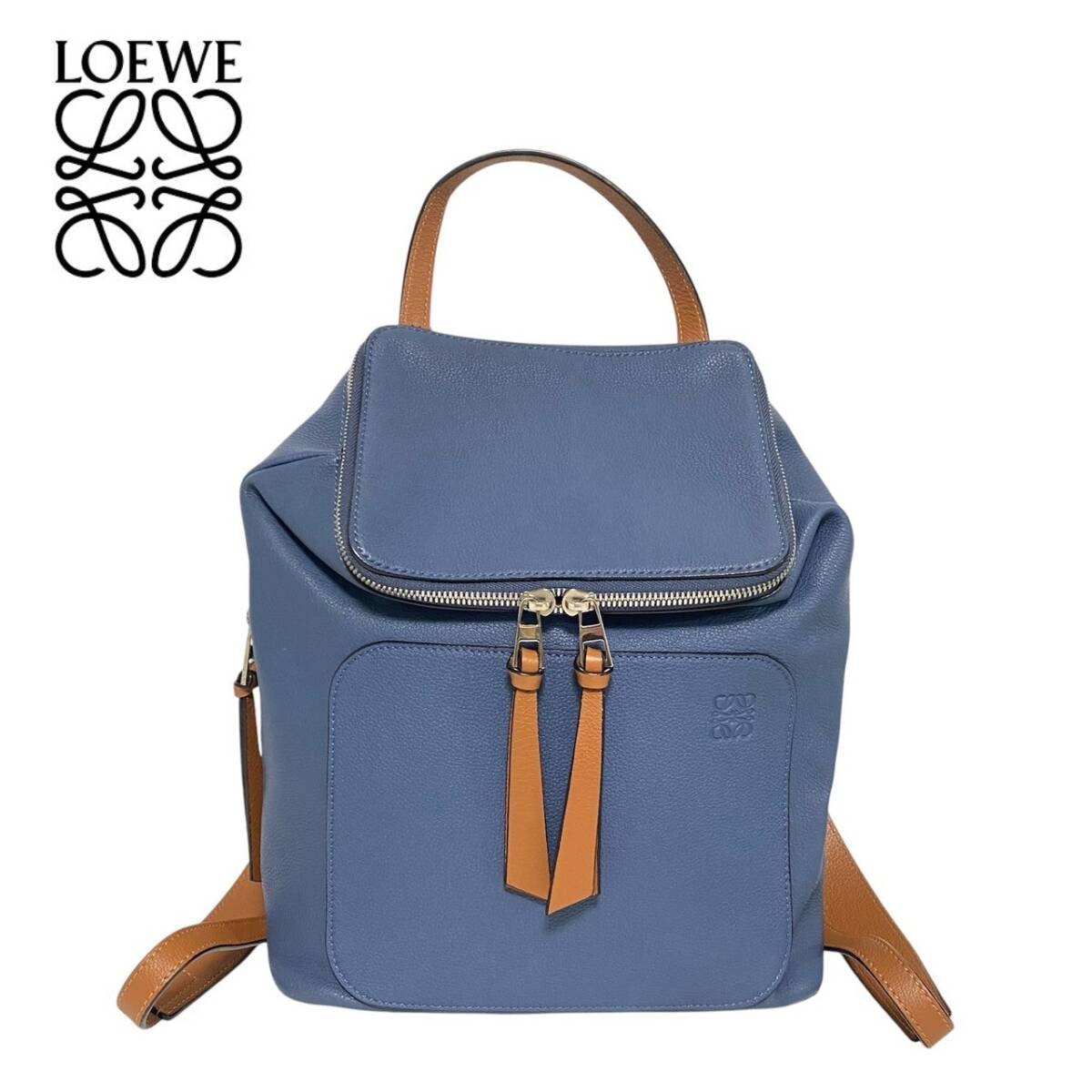 2508　LOEWE ロエベ　ゴヤ　アナグラム　リュック　バッグパック　2WAY　ブルー系