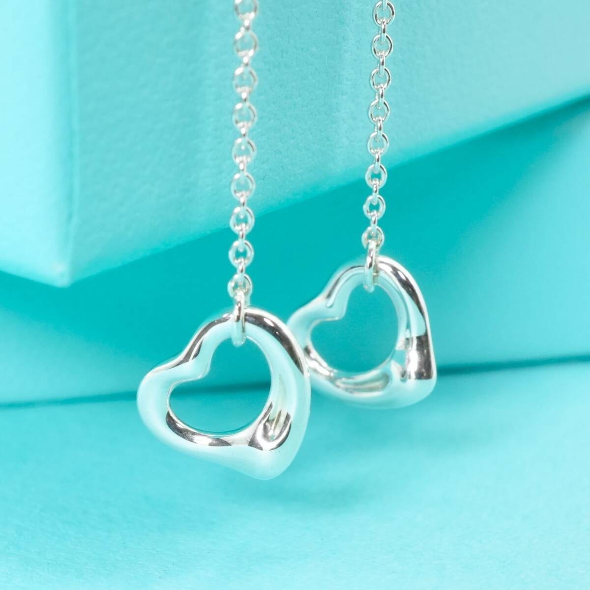 極美品 ティファニー オープンハート チェーン フック ピアス/25-409S