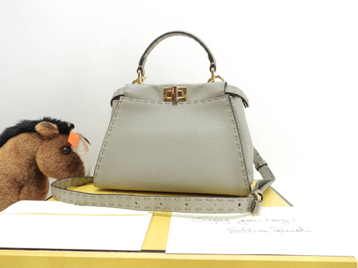 フェンディ ピーカブーミニ 銀座限定 セレリアレザー灰 ハンドバッグ ポシェット 極美品@ 6