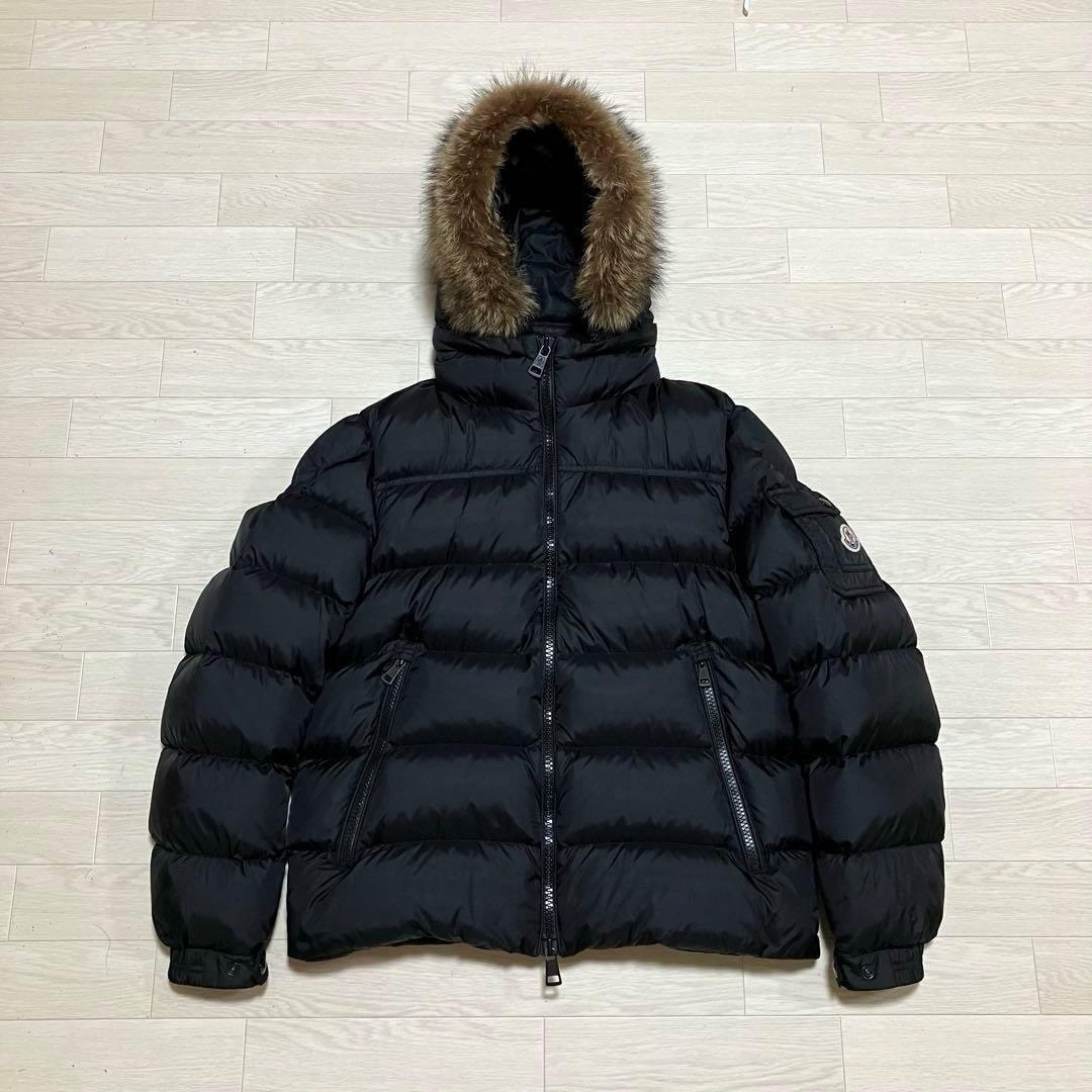 美品★ MONCLER マルク　3 リアルファー　ブラックダウン　4D213