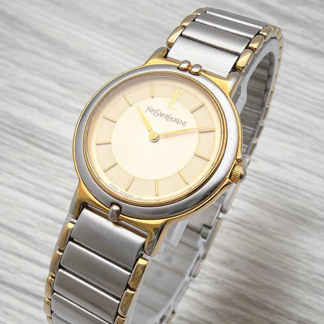 Yves Saint Laurent YSL サンローラン ゴールド文字盤 コンビカラー 腕時計 レディースウォッチ クオーツ 稼働