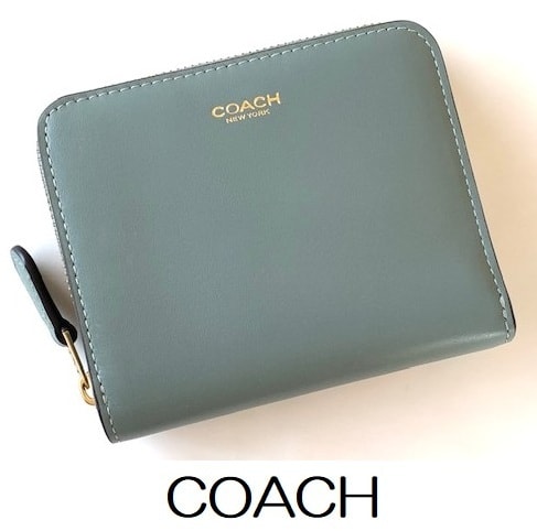 特価！ 可愛い COACH コーチ ニューヨーク カーフ レザー 二つ折り財布 セージ（グリーン系） CW564 新品本物