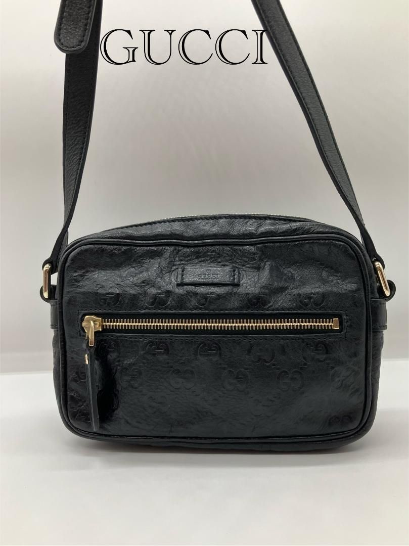 GUCCI グッチ GG柄 グッチシマ ショルダーバッグ バッグ レザー 黒