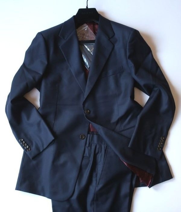極美品 グッチ GUCCI スーツ/セットアップ/国内正規品/伊製/ ネイビー 50（5552)cdgfj