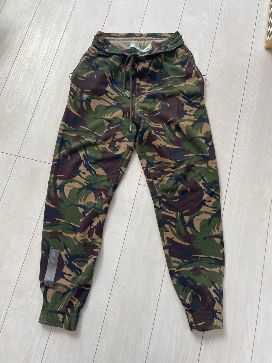 OFF WHITE オフホワイト 迷彩 カモ柄 スウェット パンツ Sサイズ ミリタリー グリーン カモフラージュ