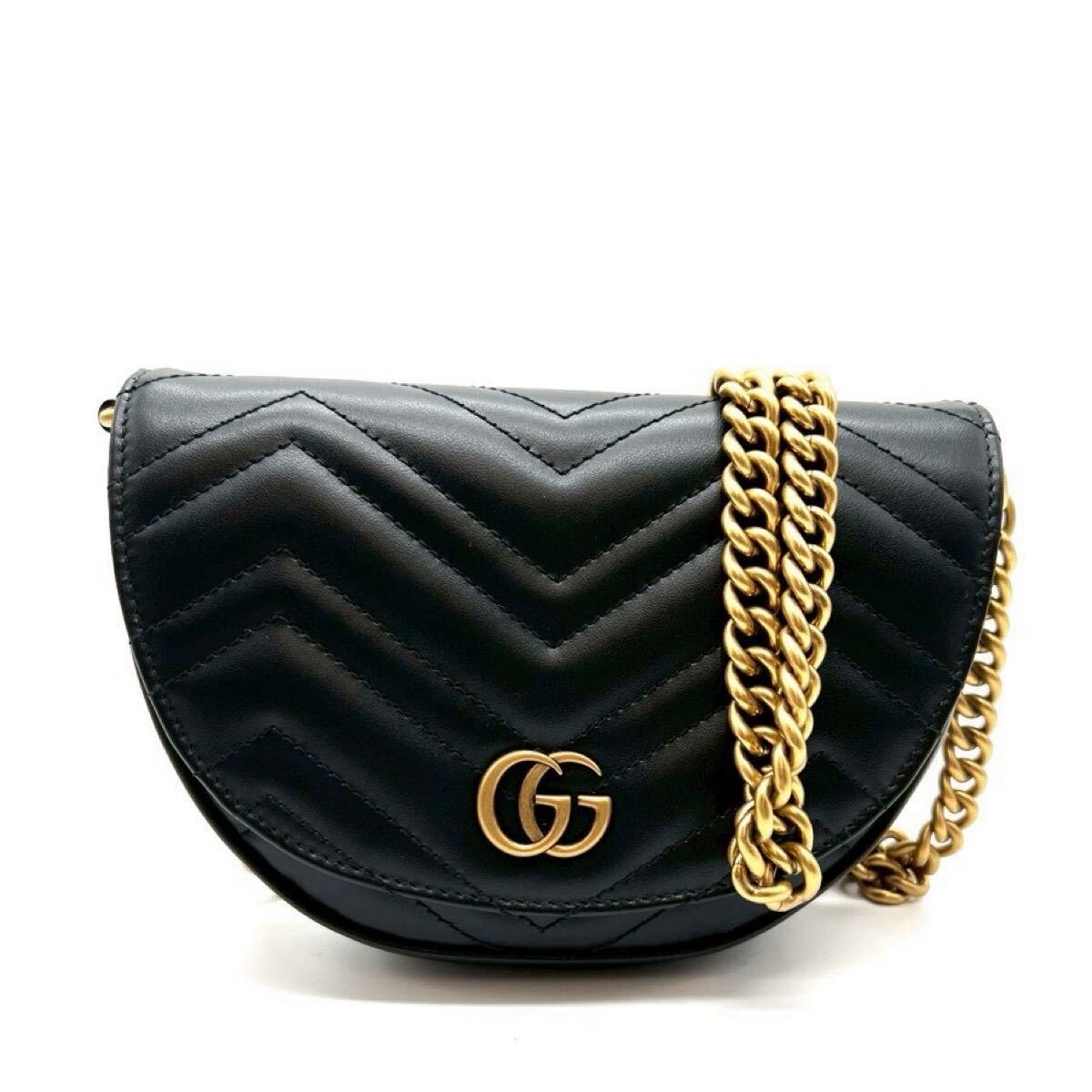 GUCCI　グッチ　GGマーモント　チェーンショルダーバッグ　746431　ブラック　ゴールド金具　ショルダーバッグ　クロスボディバッグ　