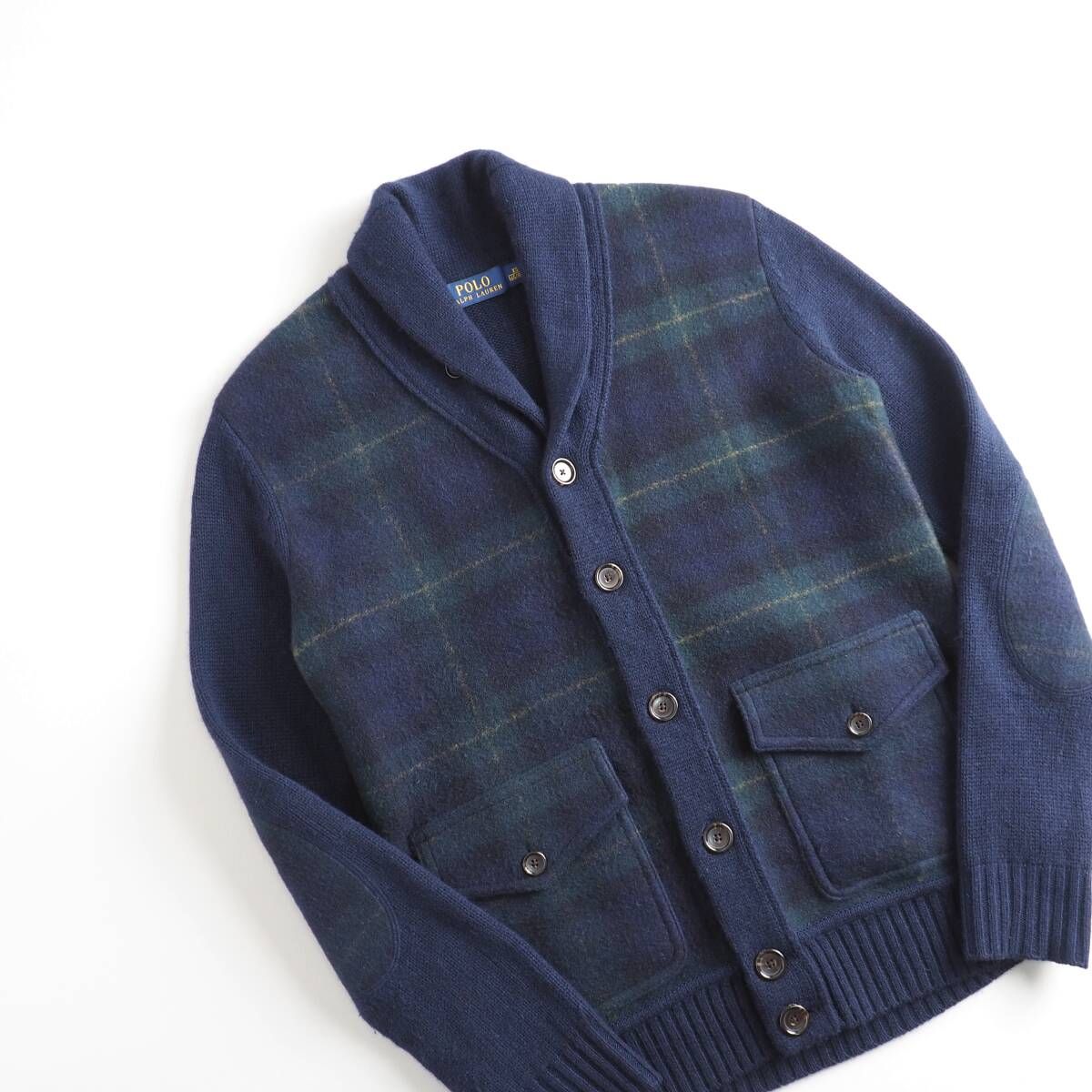 ラルフローレン　Ralph Lauren　カーディガン　ショールカラー　ブラックウォッチ柄　メンズ　美品