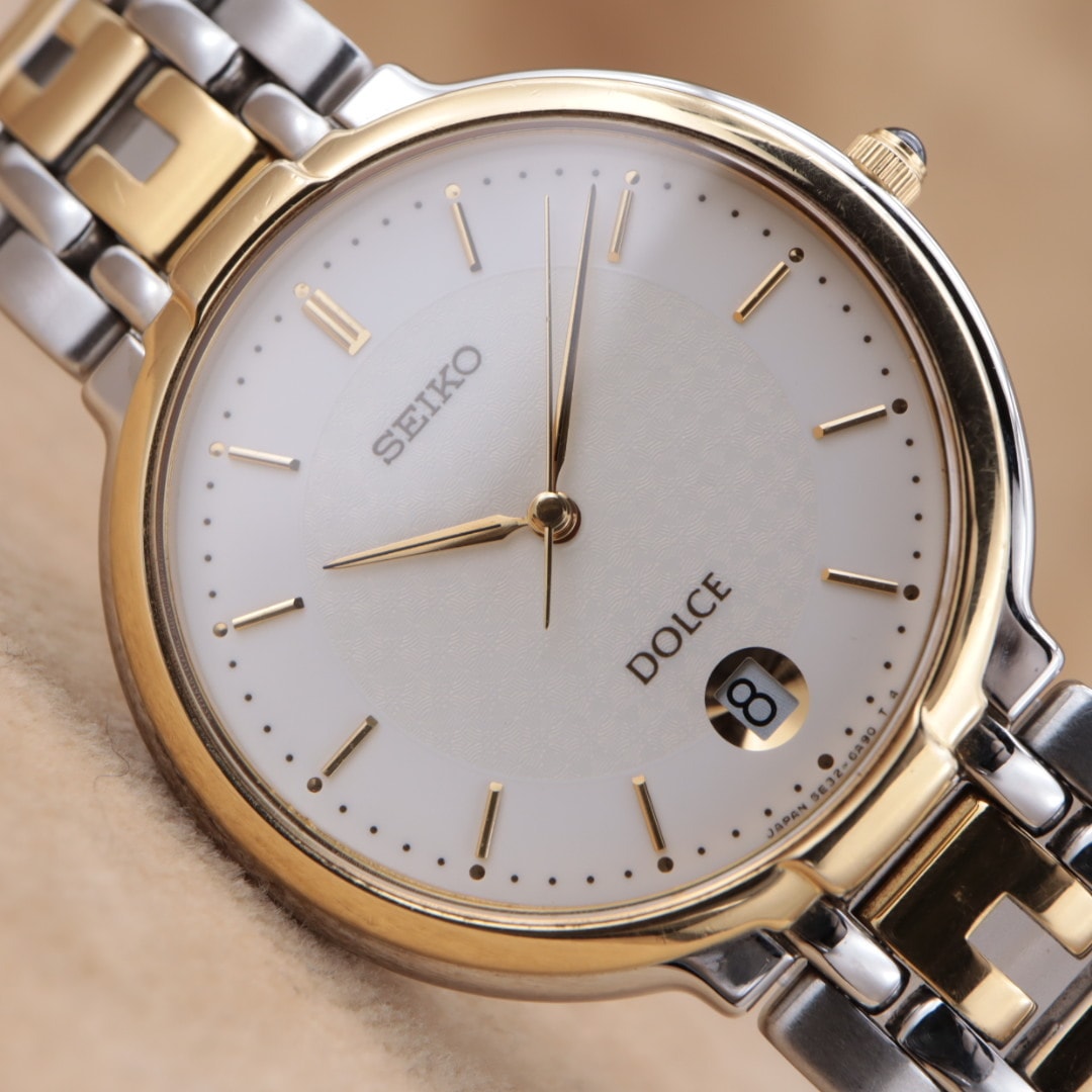 【電池交換/洗浄済】SEIKO DOLCE 5E32-6A80 セイコードルチェ ラウンド ヴィンテージ クォーツ シルバー ゴールド ユニセックス CH67