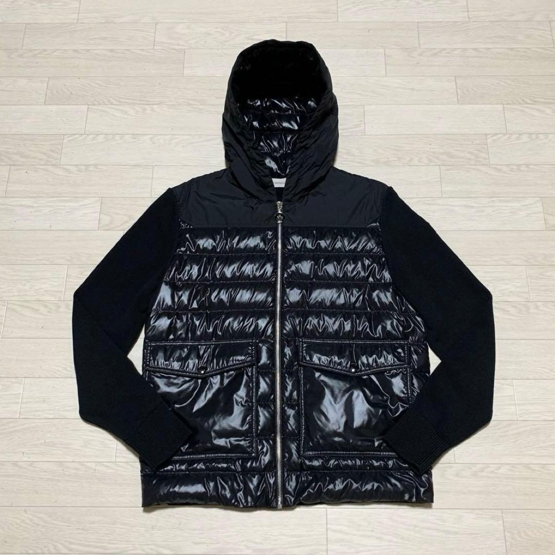 美品★ MONCLER ダウンカーディガン　L ブラック フード付　4P107