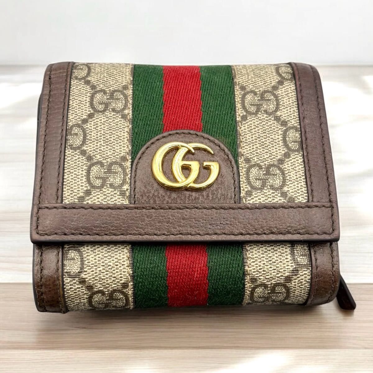 o65　GUCCI　グッチ　オフィディア　二つ折り財布　シェリーライン GGスプリーム　マーモント