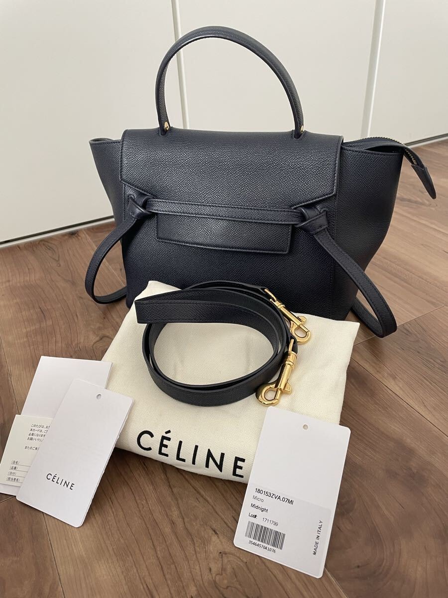 セリーヌ ベルトバッグ マイクロ ネイビー midnight 旧フィービーロゴ 美品 2way ショルダー ハンドバッグ