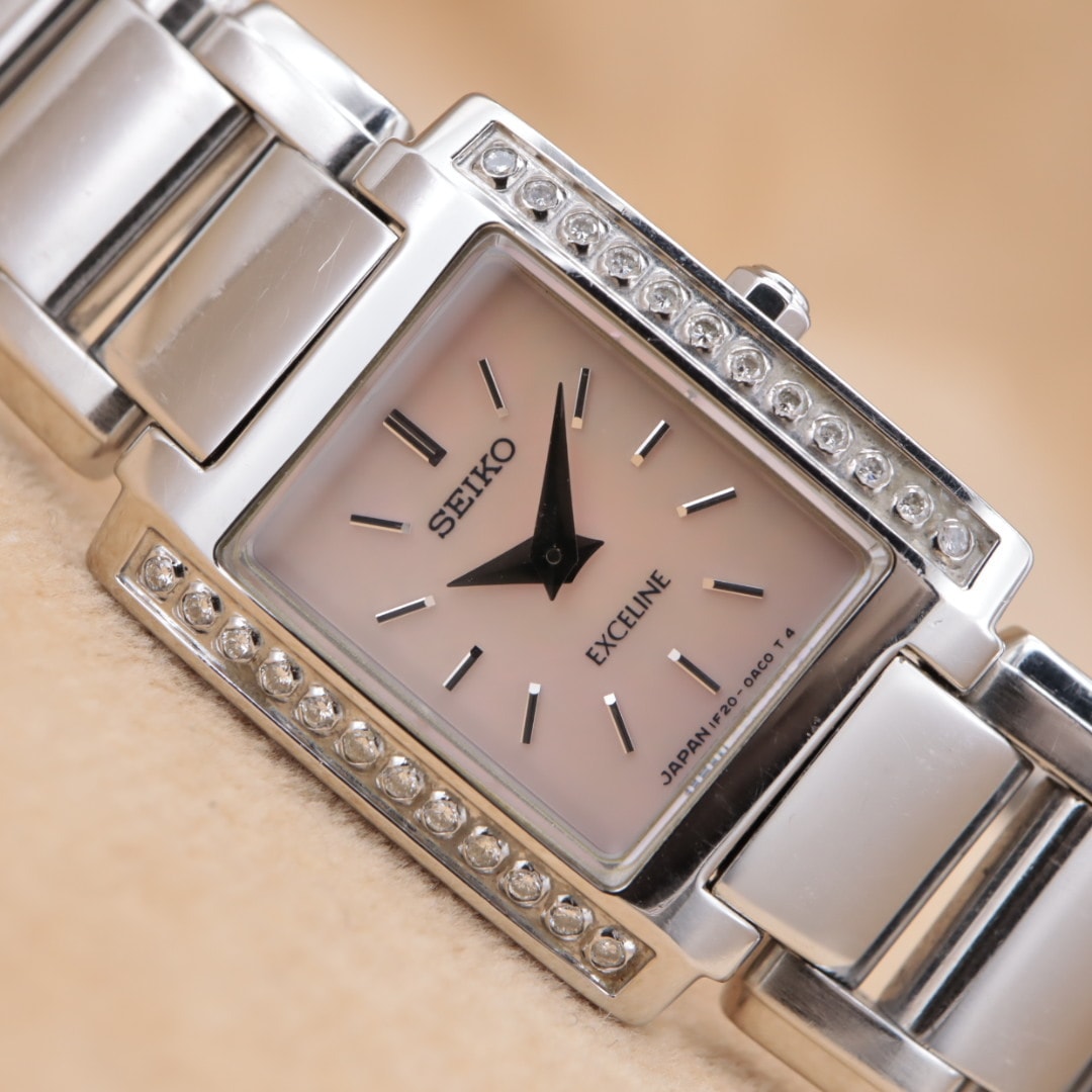 【電池交換/洗浄済】SEIKO EXCELINE 1F20-0AD0 セイコー エクセリーヌ ダイヤモンド ヴィンテージ クォーツ シルバー レディース CH68