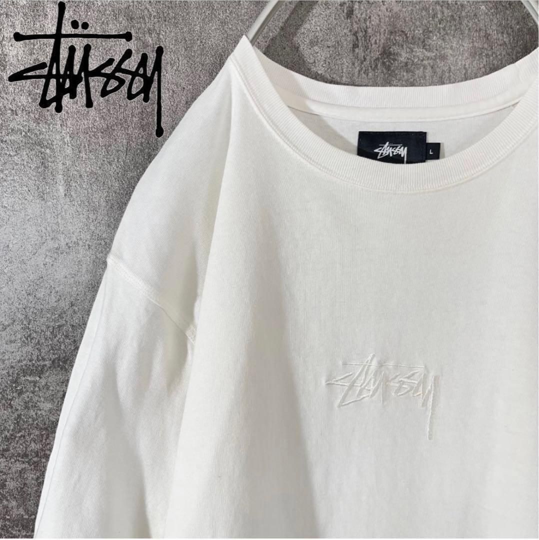 [大人気]ステューシー　厚手Tシャツ　刺ロゴ　ストックロゴ　シンプル　ゆるダボ