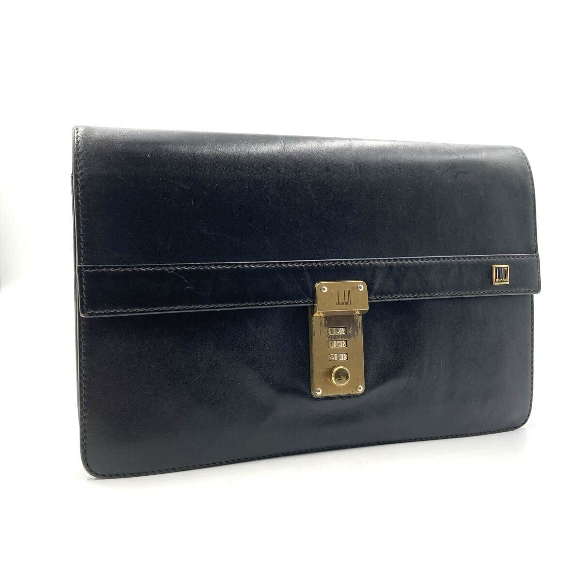 dunhill ダンヒル　セカンドバッグ ダイヤルロック　本革　レザー　ブラック　ゴールド金具　ストラップ　メンズ　ビジネス