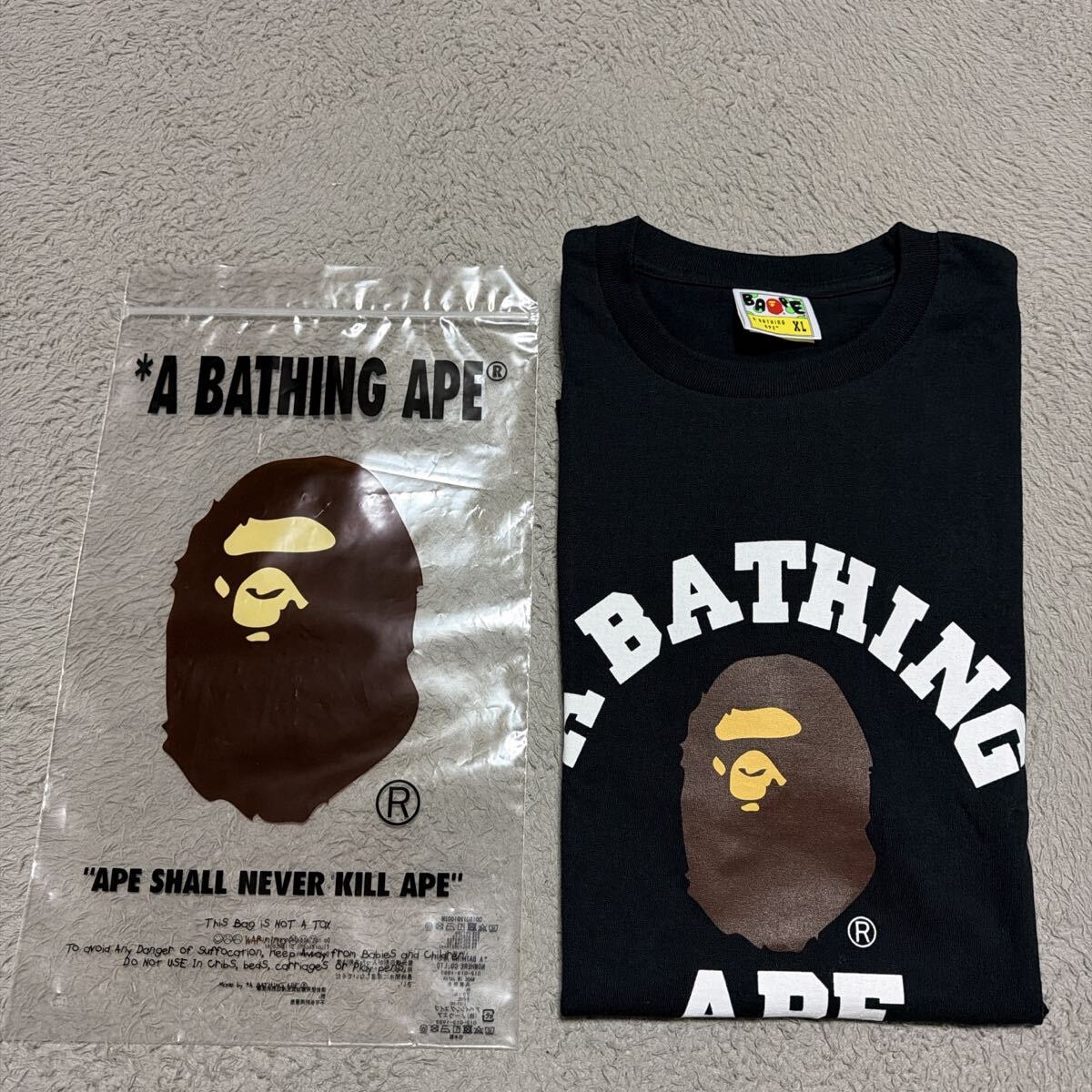 新品未使用　定価以下　A BATHING APE BAPE COLLEGE LOGO tシャツ XL BABY MILO ベビーマイロ　 黒　ブラック　カレッジロゴ
