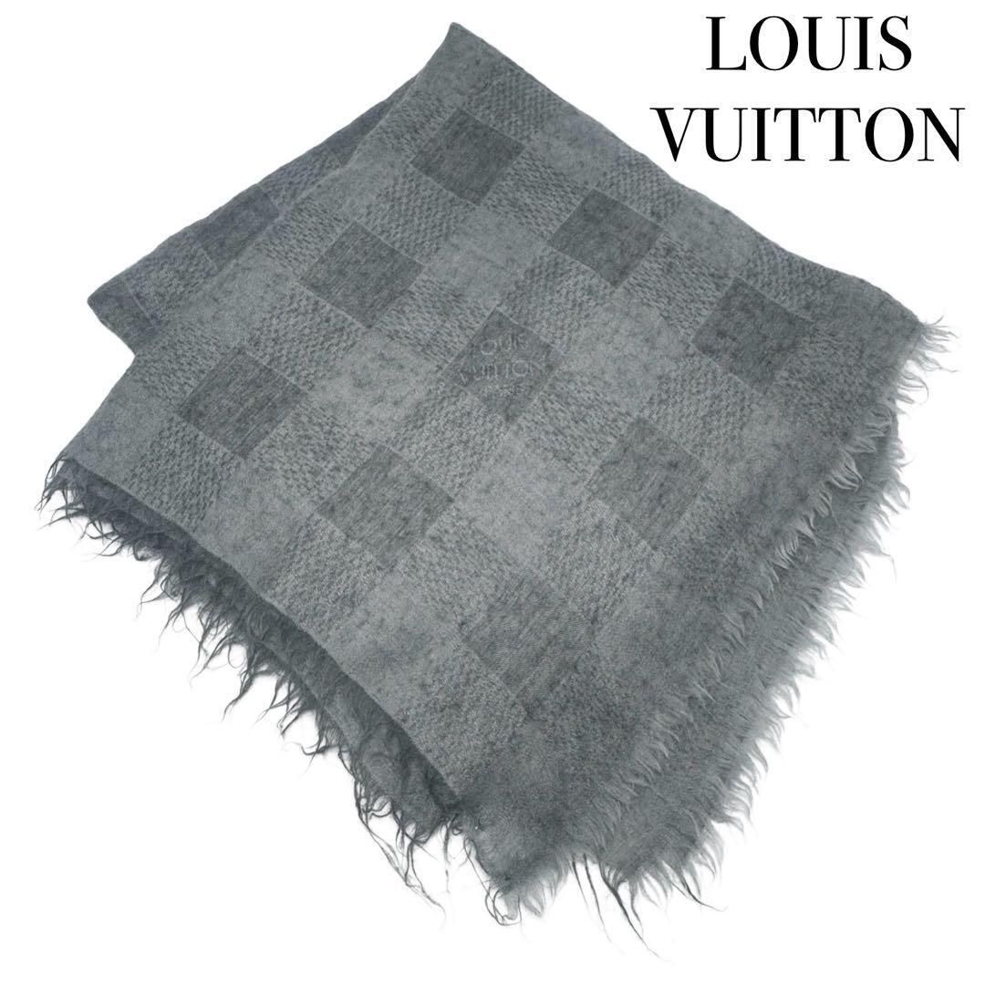 LOUIS VUITTON ダミエ 大判 ストール シルク グレー レディース LOUIS VUITTON - 極美品 ルイヴィトン LOUIS VUITTON ショール