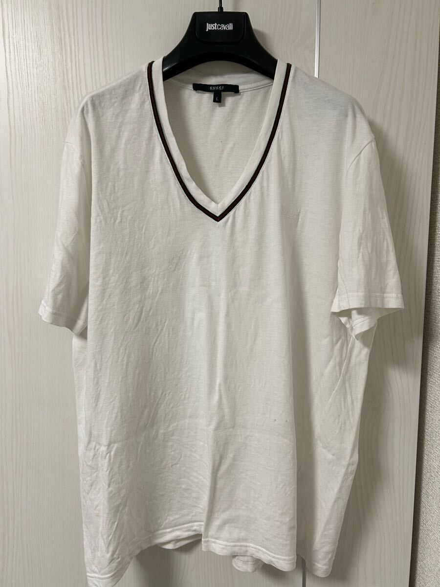 GUCCI ホワイト Vネック Tシャツ L グッチ