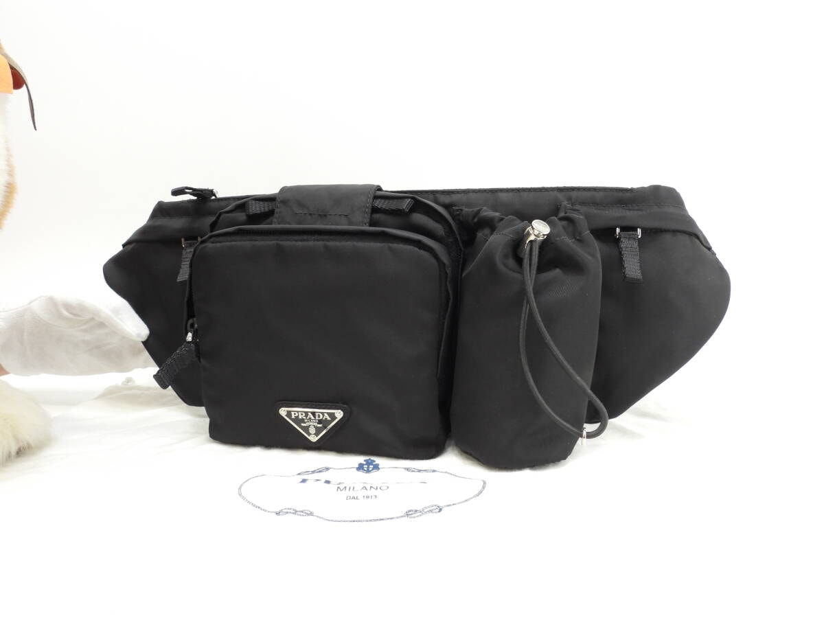 プラダ ボディバッグ中 ナイロン 黒 ウエストバッグ ヒップバッグ 美品@58/C