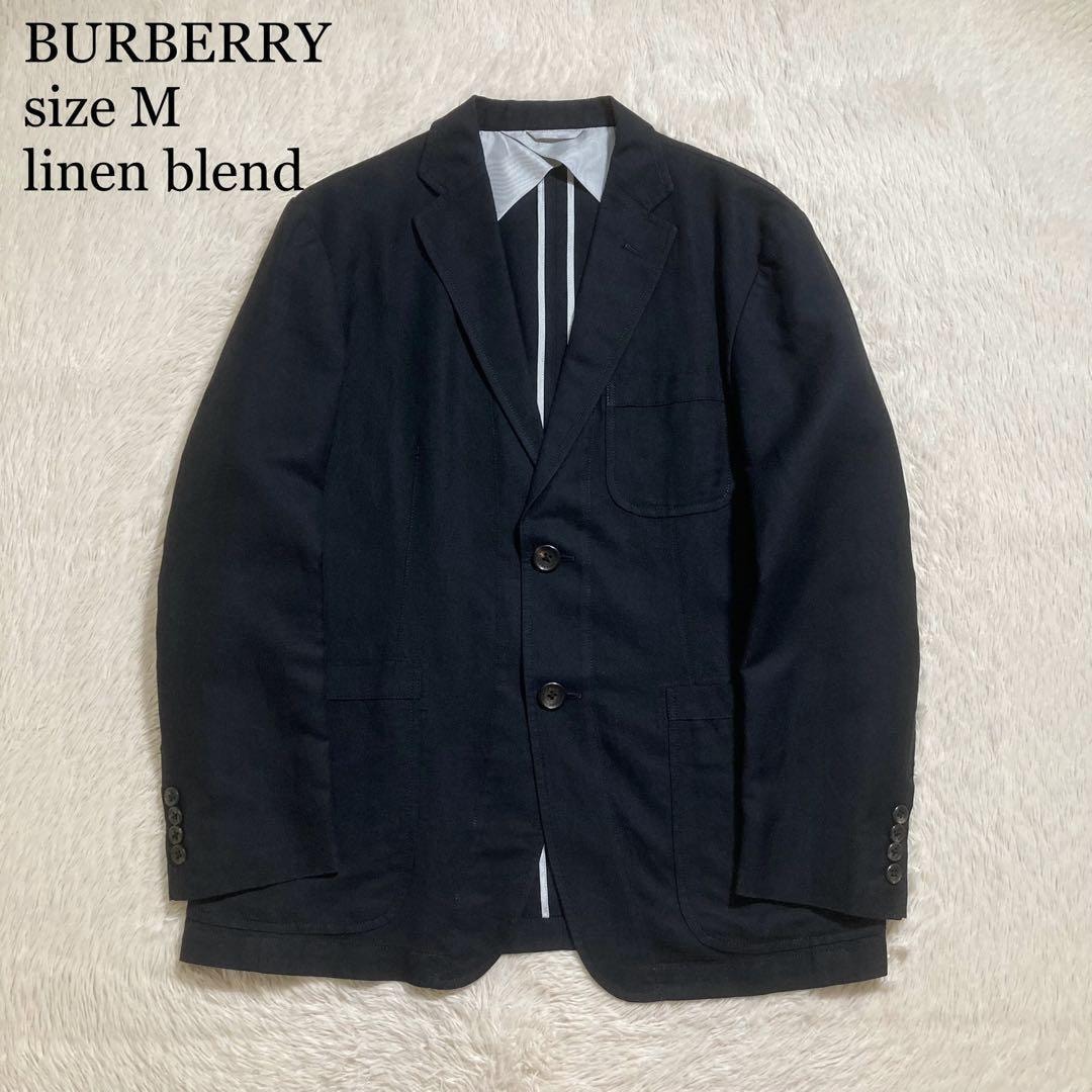 美品 BURBERRY バーバリー テーラードジャケット ブレザー リネン混 襟裏ノバチェック