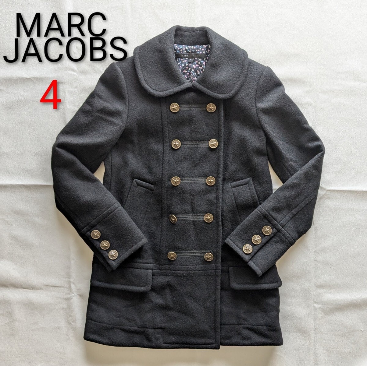 MARC JACOBS ナポレオンコート マークジェイコブス ウール 黒 金釦 Pコート ピーコート