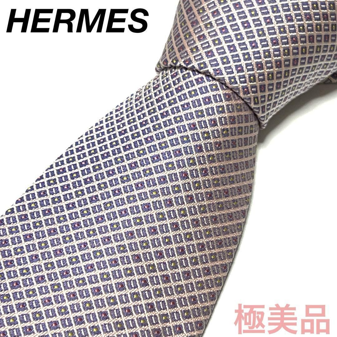 未使用に近い】HERMES 総柄 ピンク パープル ネクタイ 051255の古着 