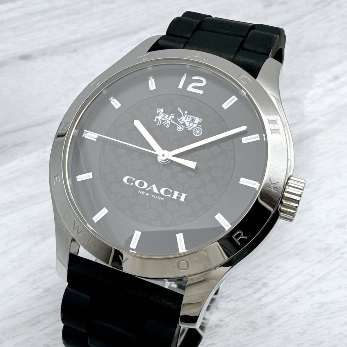 傷や汚れあり】COACH コーチ シグネチャー文字盤 馬車 ブラック