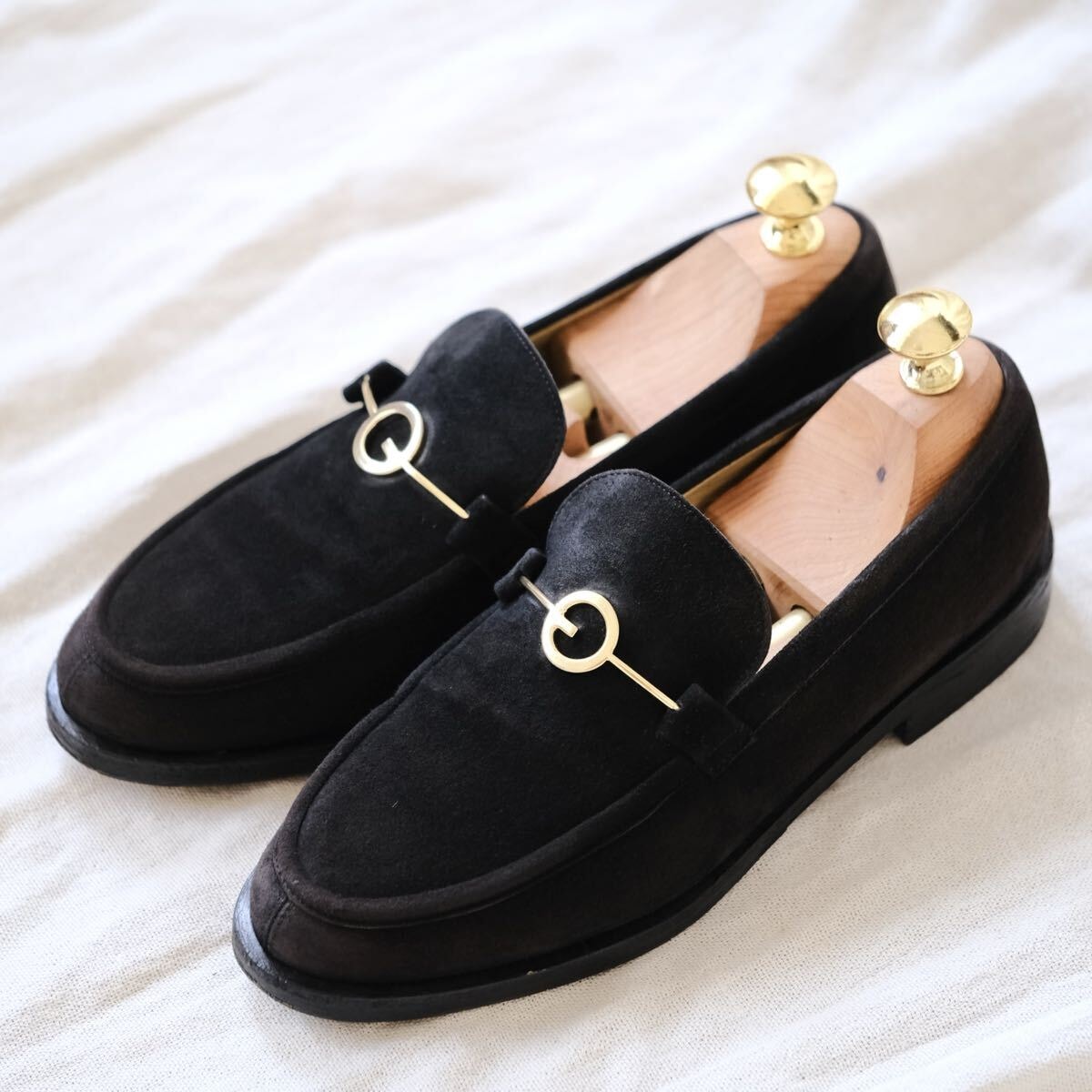 やや傷や汚れあり】GUCCI グッチ スエードGビットローファー 黒36Cの