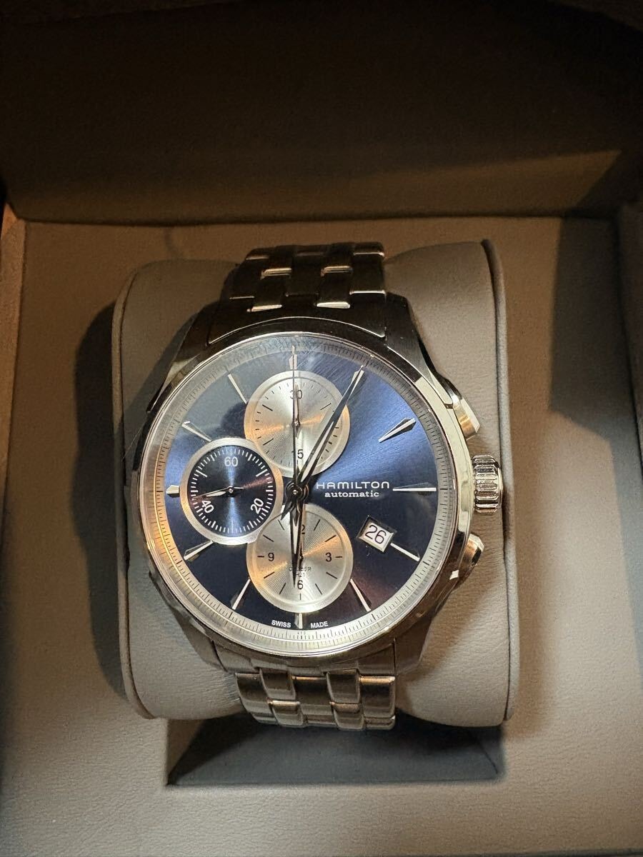 自動巻きメンズ腕時計. ハミルトン ジャズマスター オートクロノ（品番 H32596141）、ブルー文字盤、ステンレススチールブレスレット