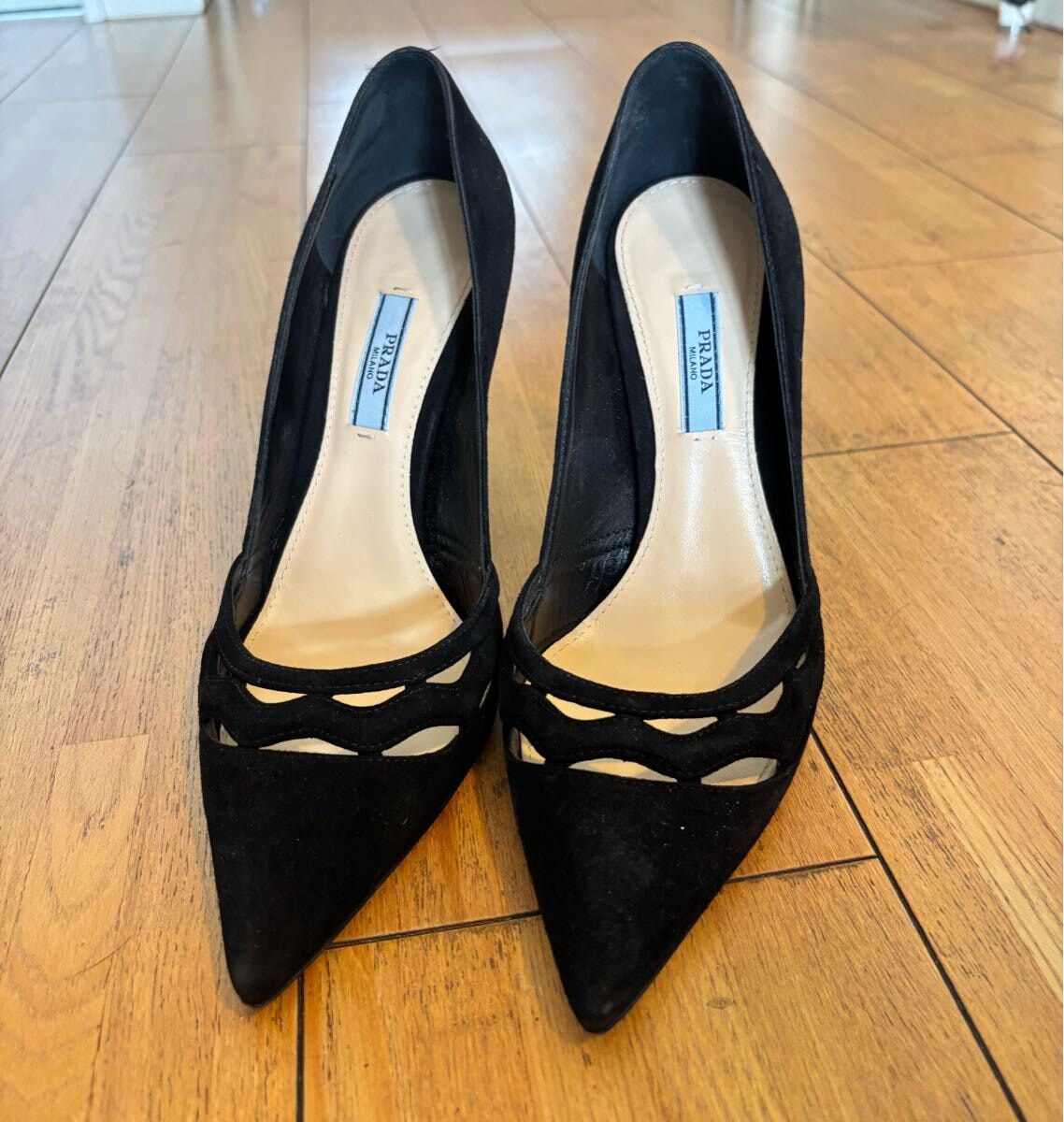 B (目立った傷や汚れなし)】PRADA /美品スエードピンヒール11cm・黒38