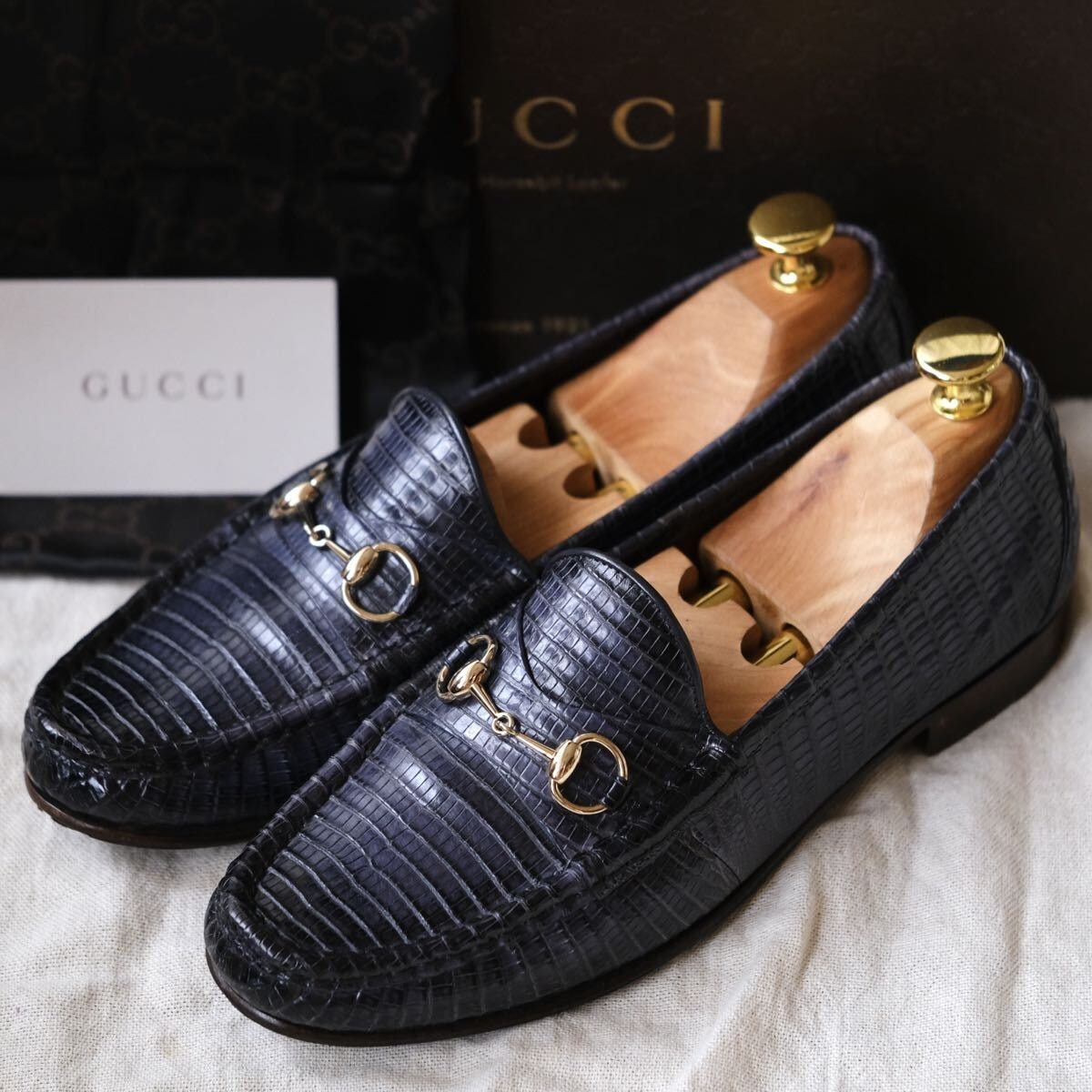 目立った傷や汚れなし】超希少美品GUCCIグッチ MTOネイビーリザード