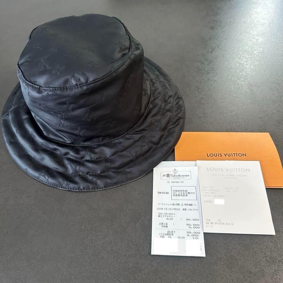 未使用 ルイヴィトン バケットハット 帽子 リバーシブル 黒 ブラック ユニセックス ボネ モノグラム アピアリング リバーシブル 