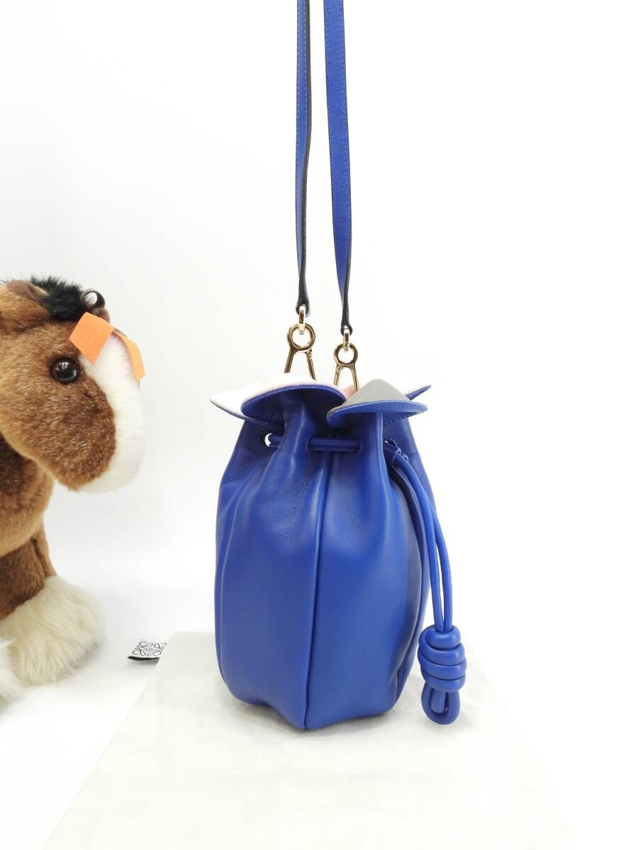 ロエベ マイクロペタルバッグ フラメンコ レザー青 クロスボディバッグ ポシェット 極美品@061508