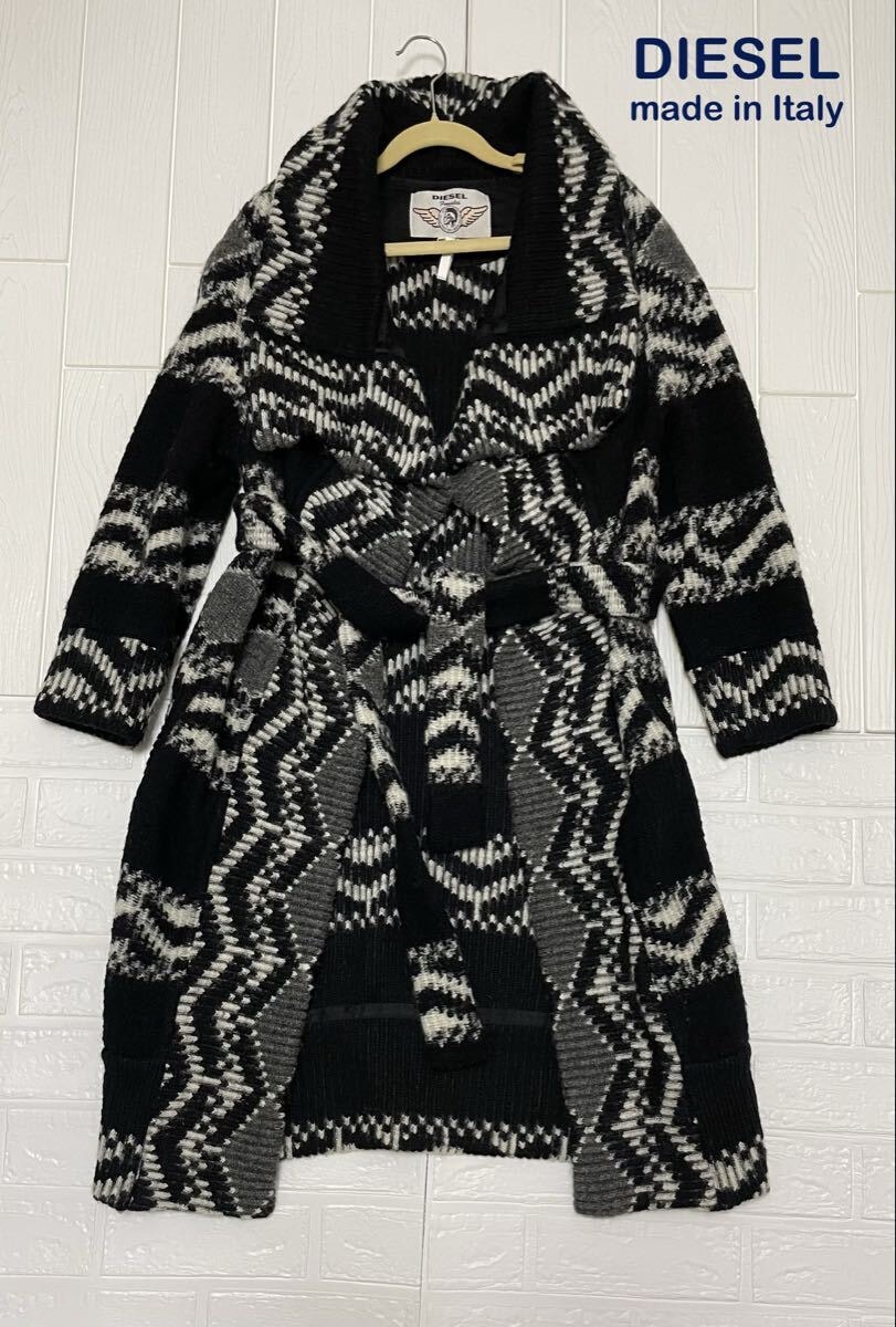【DIESEL】ディーゼル ウールニットロングコートXS 黒 ニット コート