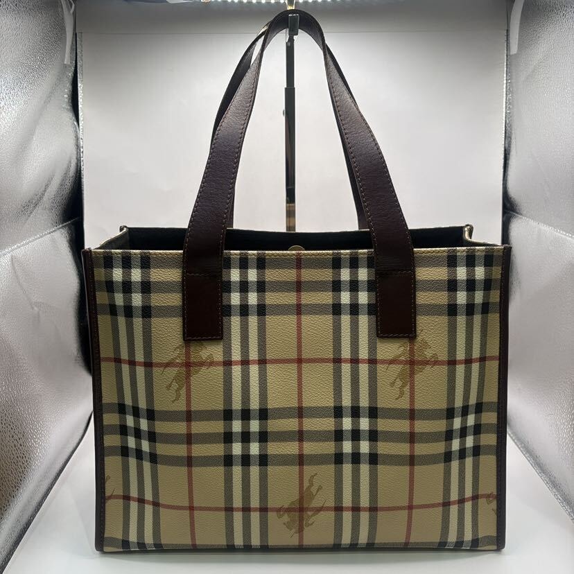 バーバリー PVC/レザー ノバチェック トートバッグ ベージュ×ブラウン