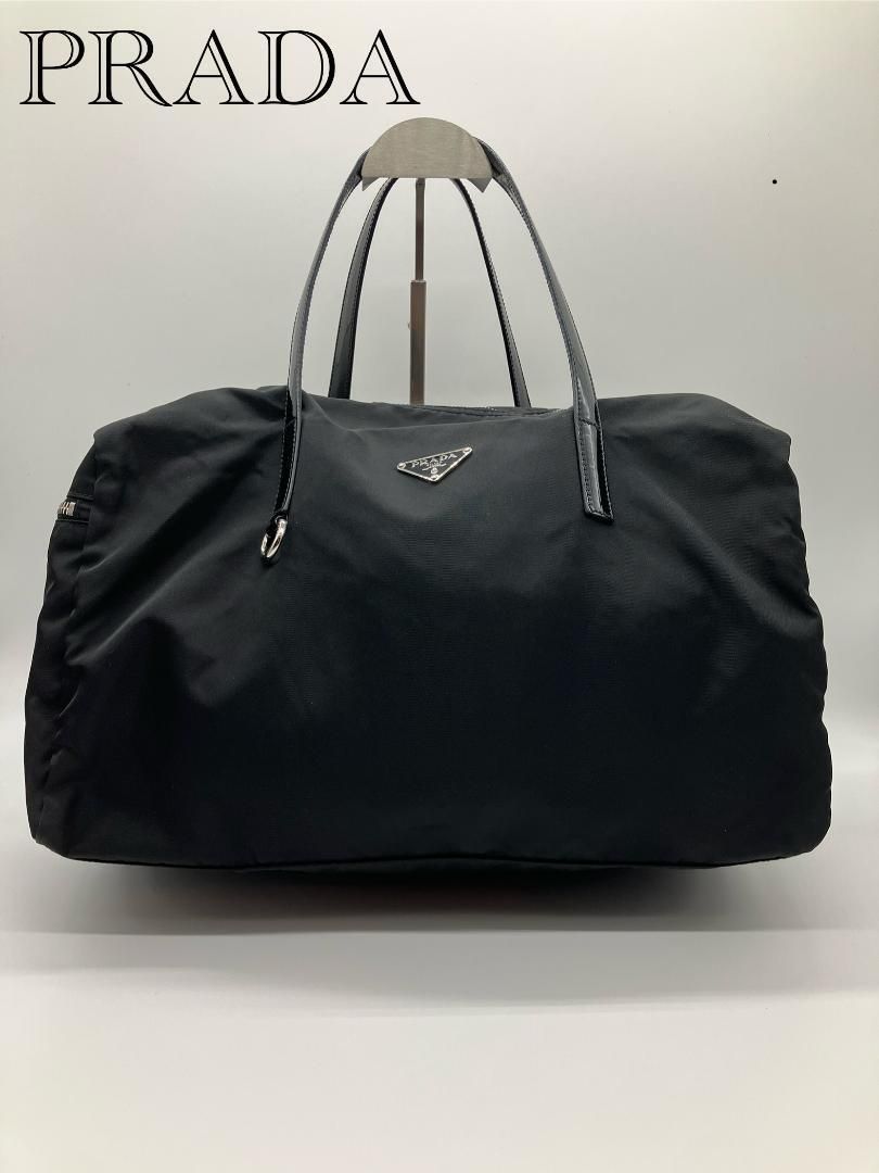 PRADA テスート ハンドバッグ ミニボストン ナイロン×パテントレザー