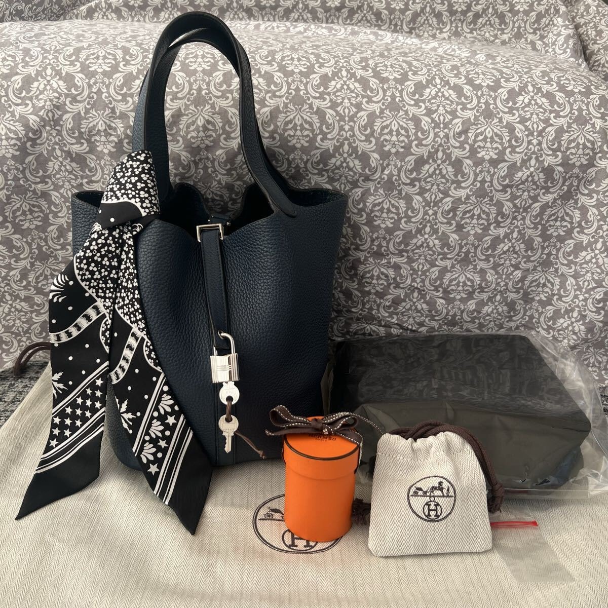 HERMES エルメス　 ピコタンロック　 MM ネイビー　ブルードマルト　バーキン　ケリー　ピコタン　ブラック　