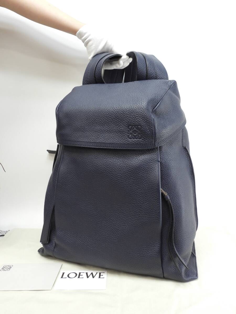 ロエベ Tバックパック レザー紺 メンズリュックサック 極美品@061705