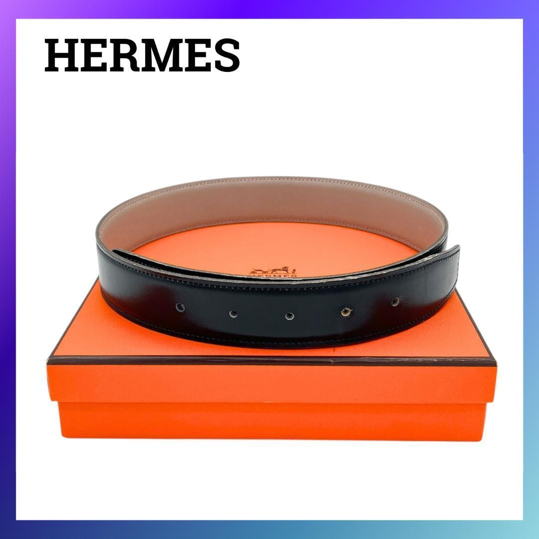 HERMES エルメス レザー ベルト □C 65 ブラック メンズ 保存箱付