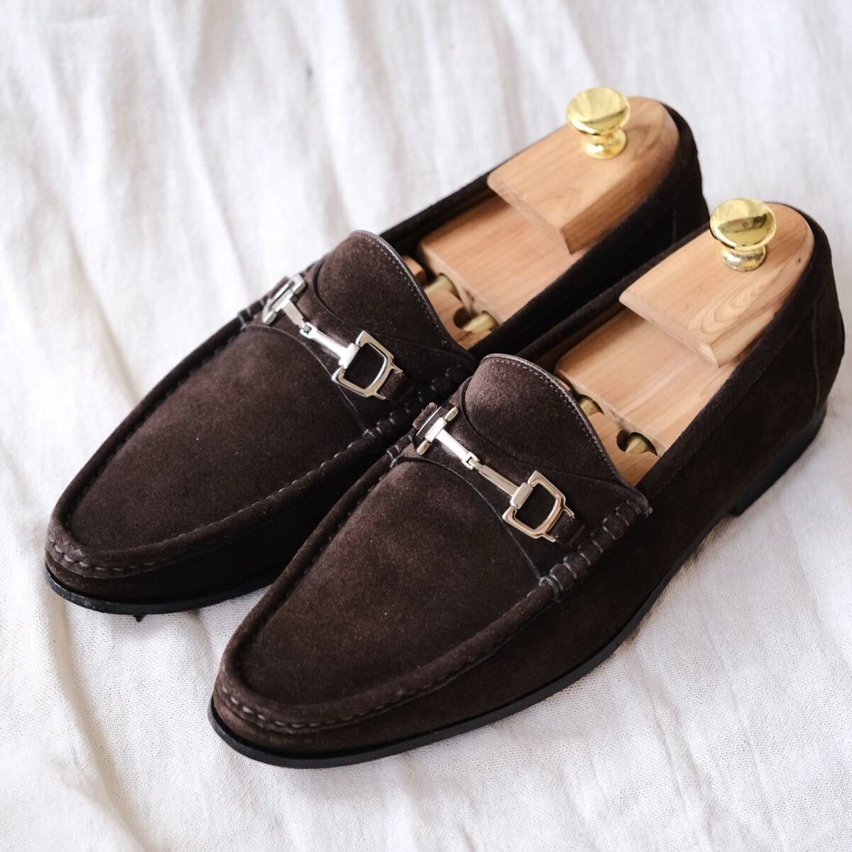 美品GUCCI グッチ スエードホースビットローファー茶7