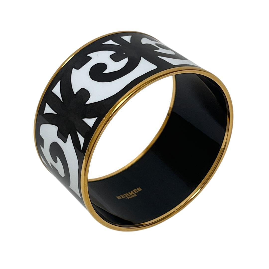 HERMES エルメス エマイユ TGM バングル 七宝焼き ホワイト ブラック ゴールド