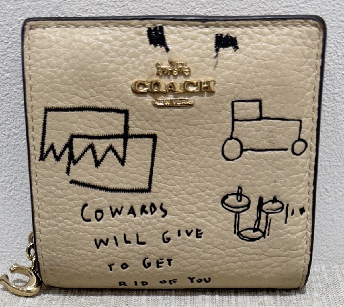 最終値下げ★COACH コーチ×バスキア コラボ 二つ折り財布 アイボリー レザー アートデザイン