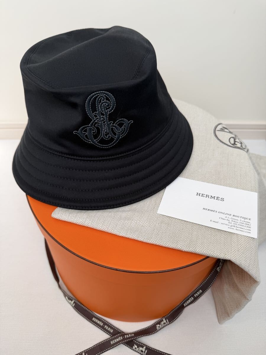【エルメス】ハット《ハーパー・エミール・エルメス》ブラック　58 帽子　バケハ　バケットハット　HERMES 黒　