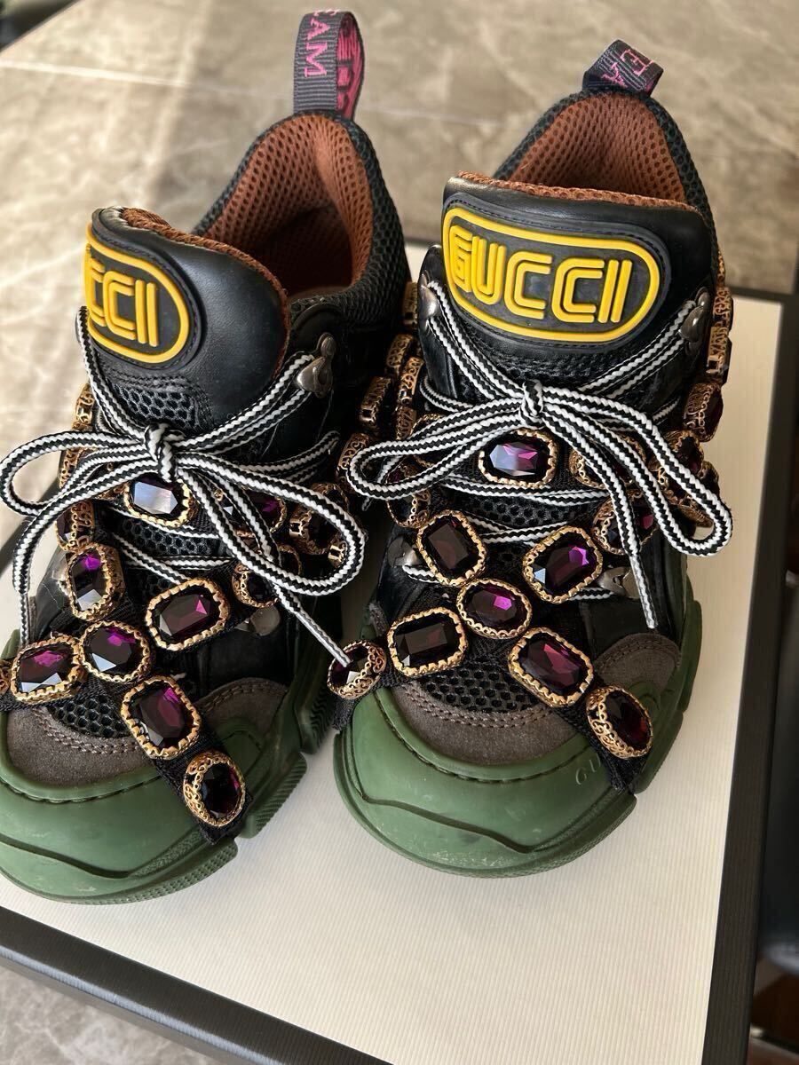 GUCCI ビジューフラッシュトレック厚底スニーカー 23cm相当 GUCCI オレンジ グッチ ビジュースニーカー フラッシュトレッ