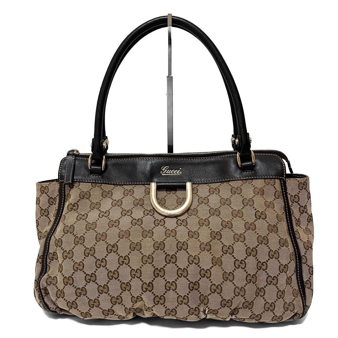 GUCCI グッチ トートバッグ アビー GGキャンバス レザー ベージュ ブラウン 189831