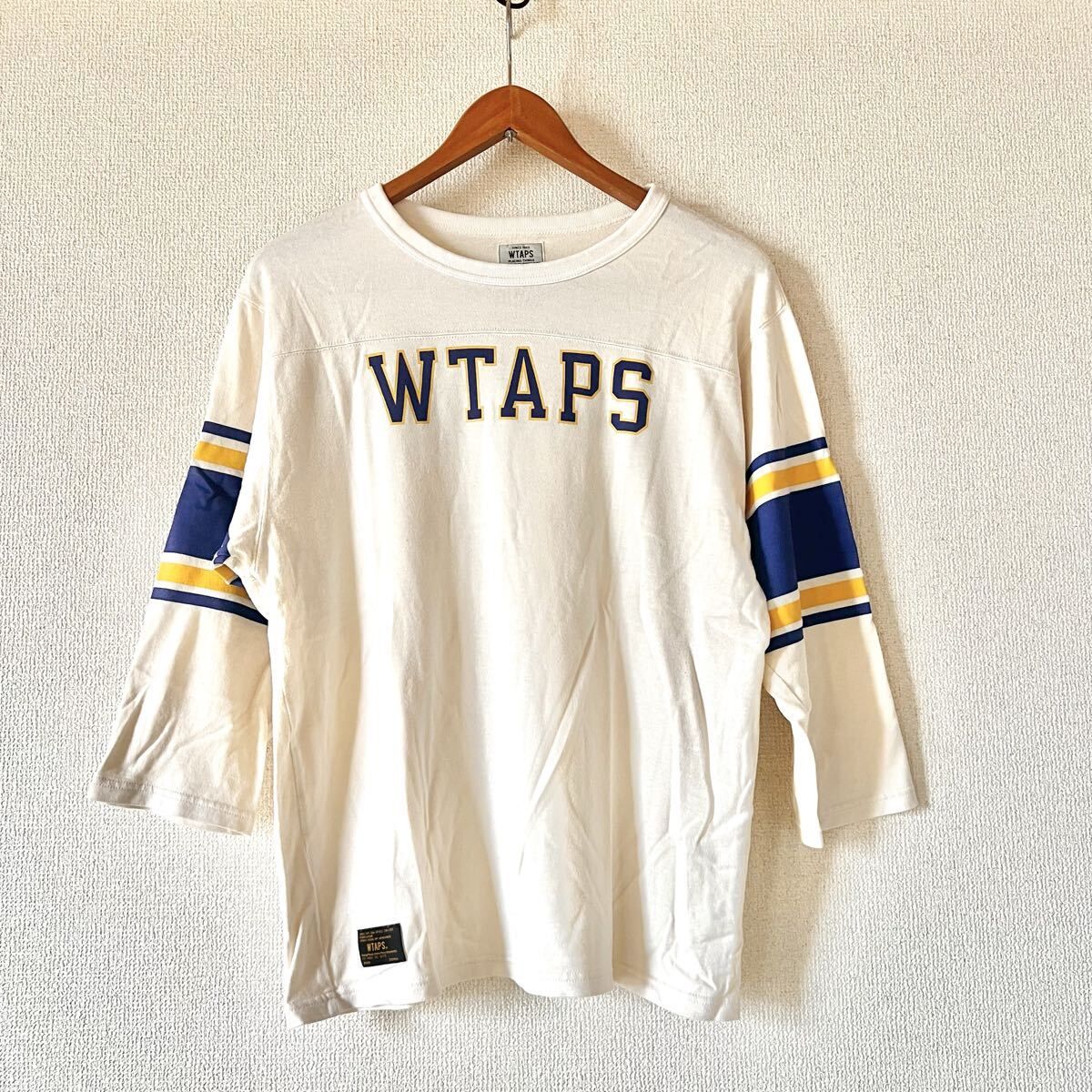 希少★WTAPS 七分袖 フットボールTシャツ ダブルタップス S プリント Tシャツ 白 ホワイト アメカジオフホワイト カットソー 半袖 七部袖