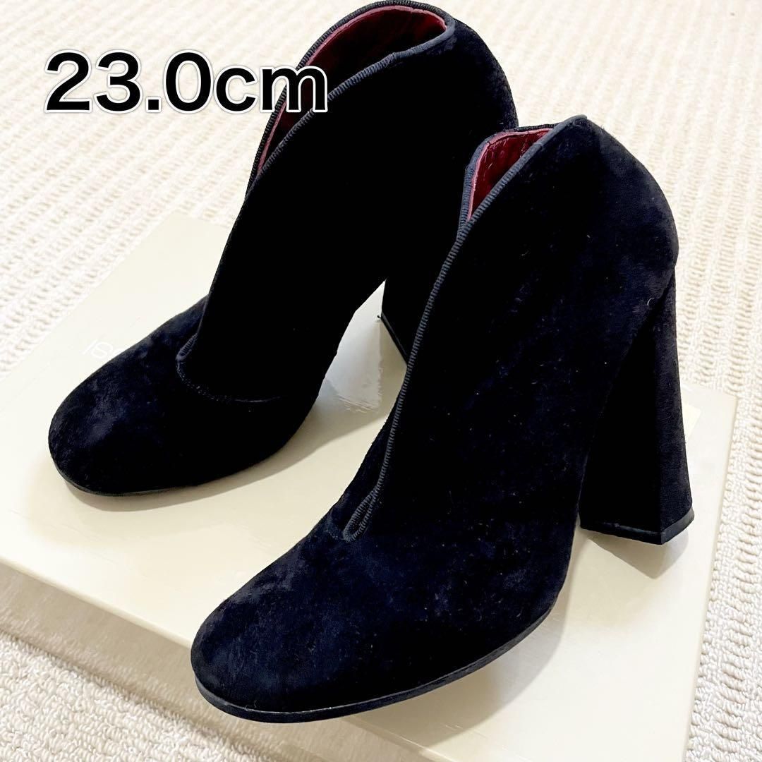 23.0cm ブーティ 黒 太ヒール 本革スウェード クロエ Chloe